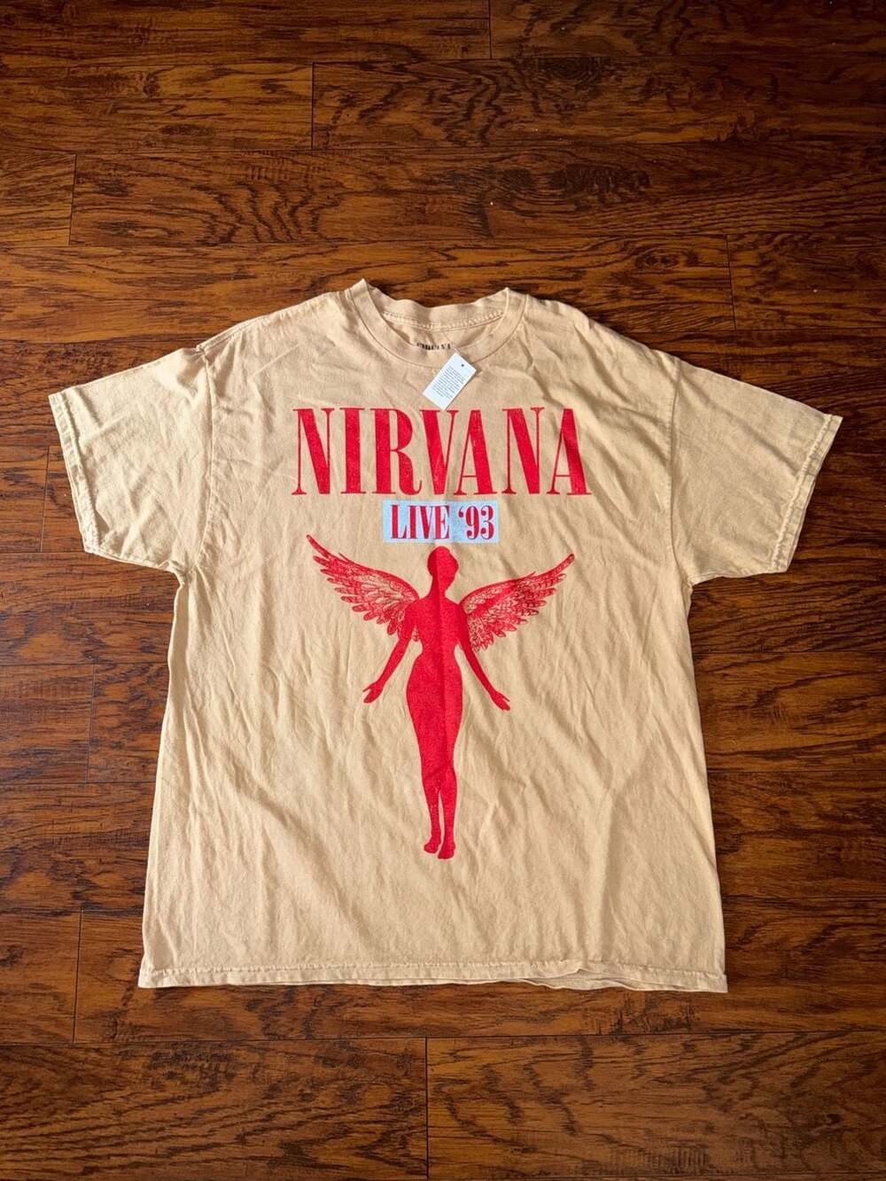 Nirvana In Utero Live 93 Tour Angel Graphic Tee Acid Wash Beige